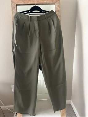 Quince Olive Green Wide Leg Pleated Trousers
